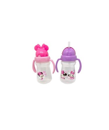 Disney Cudlie Minnie Mouse Baby Girl 2 Pack of 6 Oz Sippers Handles Pop Up Straw Character Molded Lid in Pink & Purple Pink & Purple 2 Count (Pack of 1) Minnie Mouse(6 Ounce)