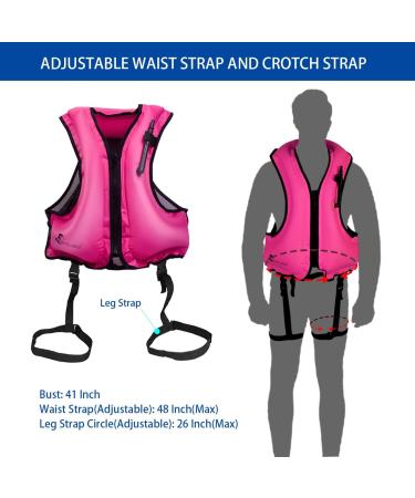 OMOUBOI Inflatable Snorkel Vest | Adult Swimming Jacket for Diving, Surfing & Water Sports (Pink) | 90-220lbs - Buy Online on SooperMarket.com