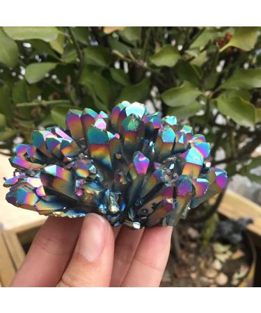 Specimen Healed 200-210g Natural Metal Colour Aura Angel Crystal Cluster Titanium Coating Quartz Angel Cluster As a Gift FZUGEDRLI