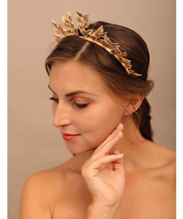 YERTTER Wedding Gold Leaf Tiara Hair Crown - Handmade Bride Hair Band for Bridal Greek Goddess Look - Perfect for Wedding, Prom, Birthday Party - Buy Online on SooperMarket.com