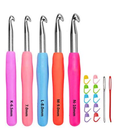 Size 6.5mm 7.0mm 8.0mm 9.0mm 10.0mm Crochet Hooks Set Ergonomic Grip Soft Handles Aluminum Crochet Hook Size K L M N/P in Case