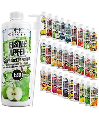 C.P.Sports beverage syrup for mineral drink i syrup sugar-free for vital drink iced papers with vitamins i beverage concentrate for mixing with water for sports drink i 1 liter + pump dispenser stee apple (1 Pack)
