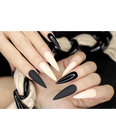 Shop 24Pcs Almond Press on Nails - Long Stiletto Faux Nails Pink Ombre Acrylic with Gold Star Designs - Cute Summer Nails for Women - Buy Online on SooperMarket.com