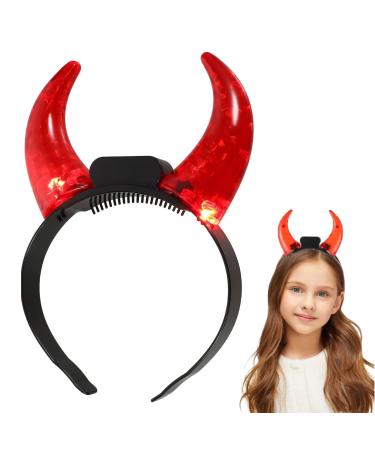 Beavorty LED Devil Horns Headband halloween Light up Headband Flashing Demon Hair Hoop Headwear for Halloween Cosplay Costume Party Supplies