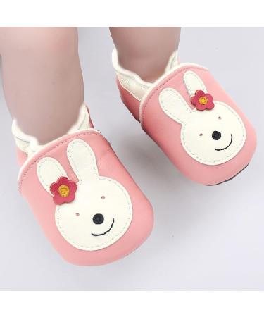 Soft Leather Baby Shoes | Non-Slip Rubber Soles | Newborn Cartoon Prewalker Sneakers - Pink Bunny | 12-18 Months - Buy Online on SooperMarket.com