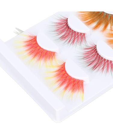 Colorful False Eyelashes - 5 Pairs 6D Long Curled Lashes for Halloween & Stage Makeup | Gradient Orange Red Blue Thick Synthetic Lashes - Buy Online on SooperMarket.com