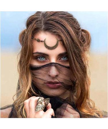 Yalice Boho Crescent Moon Head Chain | Vintage Crystal Hair Accessory for Women and Girls | Bronze-1 - Buy Online on SooperMarket.com