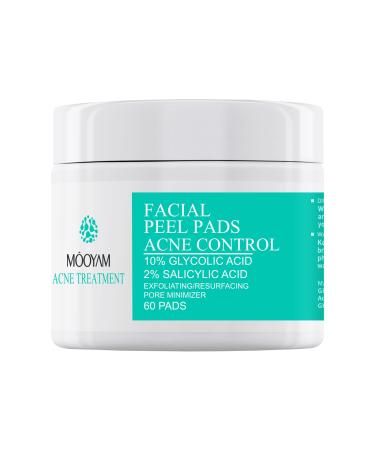 Glycolic Acid Pads 10%  Salicylic Acid Resurfacing Pads Acid Peel Pad with Lactic Acid  Face Exfoliator Acne Spot Treatment  Exfoliating Acne Control Pad Chemical Exfoliant for Pimple Breakout 60 Pads