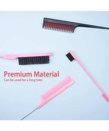 6 Pcs Hair Styling Comb Kit Teasing Comb Brush Set Includes Fluffy Hair Brush Double Sided Edge Control Brush Triple Teasing Comb Fine Metal Rat Tail Comb for Women Professional Barber (Pink) - Buy Online on SooperMarket.com