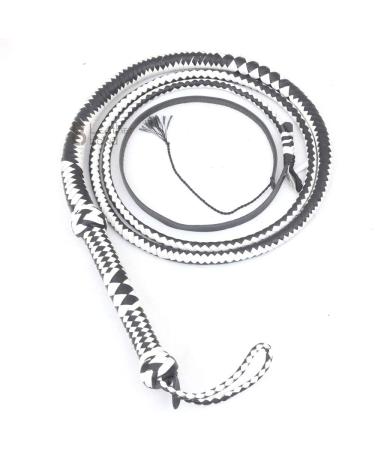 Genuine & Real Cow Hide Leather Bullwhip 12 Plait 10 Foot Bull Whip Black & White