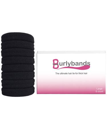 Burly Bands Large Hair Ties for Thick & Curly Hair | No-Slide Seamless Ponytail Holders (8 Pack - Black) | Damage-Free Scrunchies for Sports - Buy Online on SooperMarket.com