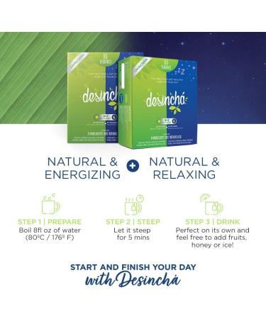 Desincha Day & Night Tea Mix - Energy Boost & Mental Focus | Metabolic Health Support - 8 Natural Ingredients | Digestion & Bloating Relief - 60 Day Supply - Buy Online on SooperMarket.com