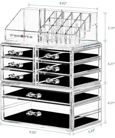 DreamGenius 3-Piece Acrylic Makeup Organizer Set with 8 Drawers - Stackable Vanity and Bathroom Cosmetic Storage - Buy Online on SooperMarket.com