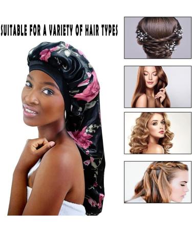 Shop Ladaypoa 2-Piece Long Satin Sleeping Hats for Women | Extra Large Soft Hair Hood | Comfortable Black & Red Design - Buy Online on SooperMarket.com