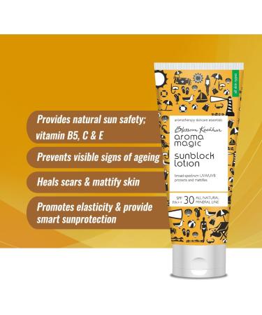 Blossam Kochhar Aroma Magic Sun Block Lotion SPF 30 PA ++ Broad Spectrum UVA / UVB protects and mattifies - 100 Gram - Buy Online on SooperMarket.com