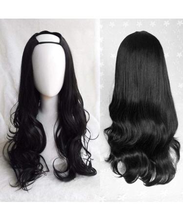 Harajuku Fashion Long Wavy Curly Fluffy U Shaped Wigs Heat Resistant Synthetic Fibre Mixed Gradient Dark Roots Hair for Girls 28inches H S