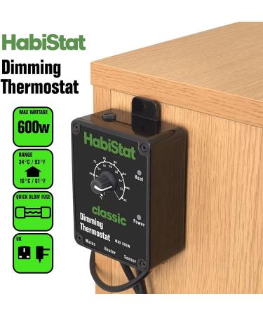 Habistat - Dimming Thermostat - Classic Range - Black - 600w - Designed Specifically For Controlling Light Bulbs & Heaters - Suitable For Reptiles - Accurate Temperature Control - Easy To Use - Buy Online on SooperMarket.com