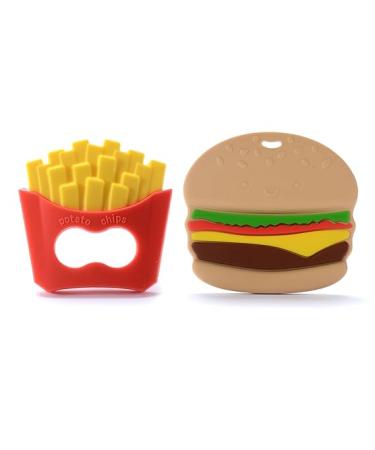 Silicone Teething Toys - Baby Teething Toys - Baby Teether - Silicone Teethers for Babies - Baby Chew Toys - Silicone Baby Teether - Infant Teething Toys - Hamburger & Fries - Set of 2