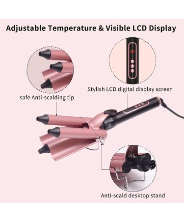 5-in-1 Ceramic Curling Wand Set with LCD Display - Interchangeable Waver Curling Iron for Long/Short Hair - Pink - Buy Online on SooperMarket.com