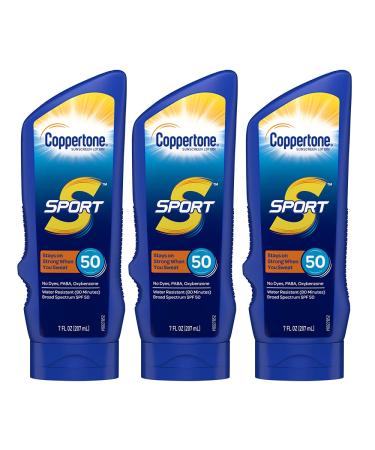 Coppertone SPORT Sunscreen Lotion SPF 50 Water Resistant Sunscreen Broad Spectrum SPF 50 Sunscreen Bulk Sunscreen Pack 7 Fl Oz Bottle Pack of 3