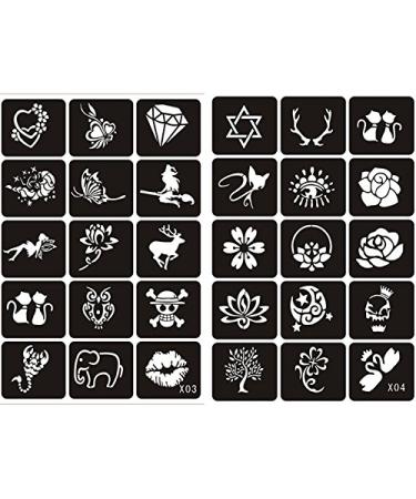 Xmasir 5 Sheets 70pcs Small Glitter Woman Drawing Tattoo Stencil Set for Kids - Cute Airbrush Stencils & Templates - Buy Online on SooperMarket.com