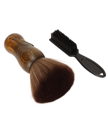 Neck Duster and Black Plastic Brush Fast Cleaning Neck Dust Brush with Nylon Bristles and Wooden Handle Neck Hair Cleaning Brush with Stand Up Base Practical Barber Accessories for Hair Cutting