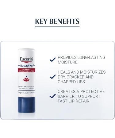 EUCERIN AQUAPHOR Lip Balm Repair Stick DUO PACK for Dry Chapped and Cracked Lips 2x4.8g | Aquaphor Lip Repair | Non-Comedogenic Lip Balm | Fragrance-free Lip Balm | Recommended by Dermatologists 4.8 g (Pack of 2) - Buy Online on SooperMarket.com