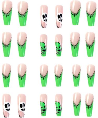 Halloween Press on Nails Halloween Press on Nails Medium Horror Ghost and Skull Halloween Fake Nails 24PCS Coffin French Tip False Nails with Gel Glue - Buy Online on SooperMarket.com