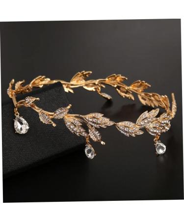 Rhinestone Leaf Headband Golden Wedding Head Chain with Teardrop Crystal Leaf Hair Vine - Buy Online on SooperMarket.com
