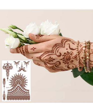 Brown Indian Style Henna Temporary Tattoos for Women - Waterproof Exquisite Designs for Body, Face, Arm Decor - 6 Sheets - Buy Online on SooperMarket.com