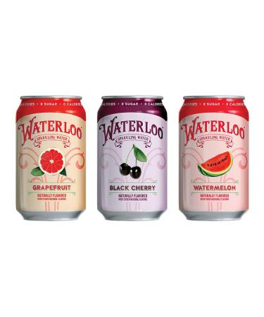 Waterloo Sparkling Water Variety Pack - 12 Fl Oz Cans - Pack of 24 - Grapefruit  Black Cherry  Watermelon - Zero Calories  Sugar  Sodium - No Artificial Sweeteners - Buy Online on SooperMarket.com