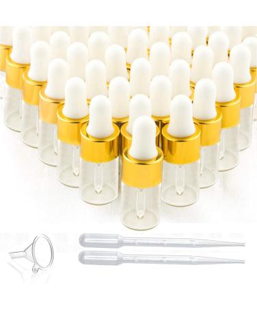 50 Pcs Mini Dropper Bottles Empty Glass Tincture Bottles with Golden Caps Perfume Sample Vials for Essential Oils&Body Oil&Liquids Traveling DIY Containers Included Pipette&Funnel (3ml)