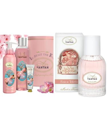 Un Air d'Antan Rose Perfume Spa Gift Basket Cherry Blossom 3PC