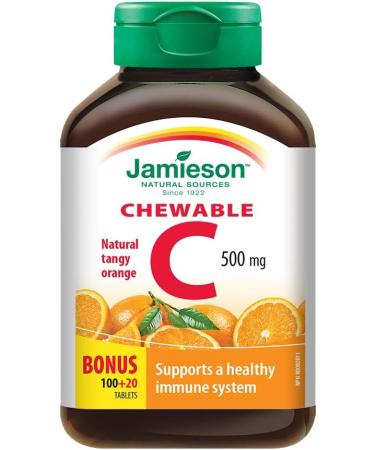 Jamieson Chewable Vitamin C 500 mg - Tangy Orange + White Juicy Peach Flavour 240 Count (Pack of 2) - Buy Online on SooperMarket.com