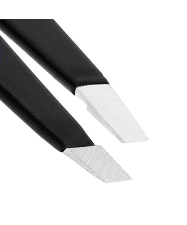 Eyebrow Tweezers Stainless Steel Facial Hair Removal Tweezers in Black Matte with Slanted Tip for Easy Plucking by AURAY