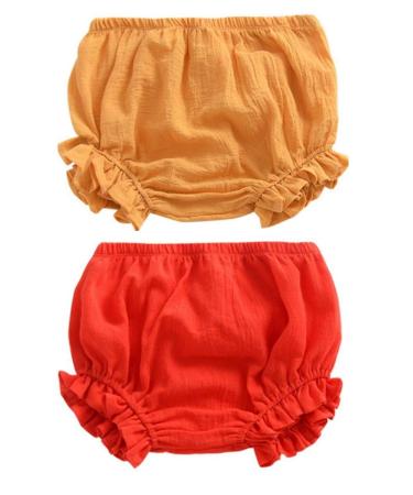 AYIYO Unisex Toddler Diaper Cover - Newborn Baby Girls Boys Kids Linen Bloomer Shorts 2Pcs 9-12 Months Yellow+red