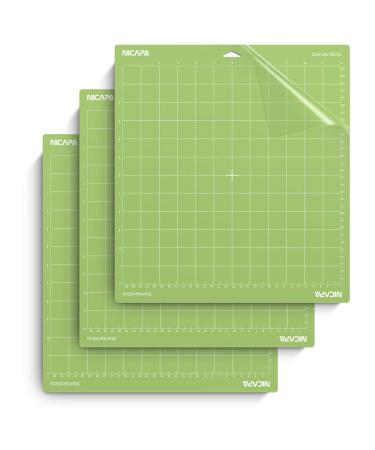 Nicapa 12x12 inch Standard Grip Cutting Mat for Cricut Maker 3/Maker/Explore 3/Air 2/Air/One (3 Pack) Standard Adhesive Sticky Green Quilting Replacement Cut Mats StandGrip Green