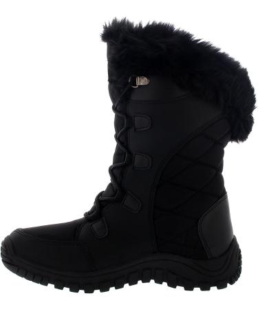 Polar Women's Quilted Faux Fur Cuff Winter Boots - Black | Duck Rubber Sole | Snow & Rain Outdoor Boot - Buy Online on SooperMarket.com