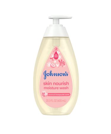 Johnson's Skin Nourish Moisture Wash Baby Wash with Coconut & Honeysuckle Scents Cleanses & Leaves Skin Moisturized Hypoallergenic Body Wash Paraben- Dye- & Sulfate-Free 20.3 fl. oz