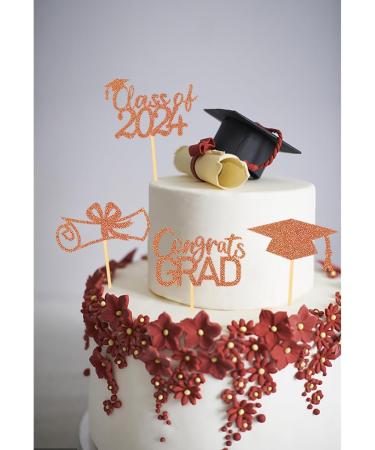 2024 Graduation Theme Cupcake Toppers Glitter Class of 2024 Graduation Cap Diploma Cupcake Picks - Set of 24 (Orange) - Buy Online on SooperMarket.com