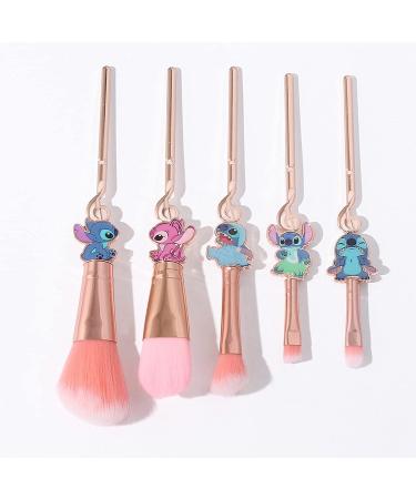 HTPARY 5Pcs Stitch Makeup Brush Set - Pink-B Stitch Theme Cosmetic Brushes for Powder, Eyeshadow, Blushes, Lips - Portable and Lovely Gifts for Girls and Women - Buy Online on SooperMarket.com