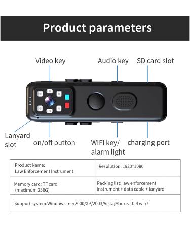 WEIIBDIE Mini WiFi Body Camera with Night Vision and Warning LED - Law Enforcement Video Recorder with Audio and 64G Card for Security Guards - Buy Online on SooperMarket.com