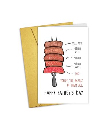 Nchigedy Funny Steak Father's Day Card Cute Father's Day Gift from Daughter Son You're the Rarest of Them All #14