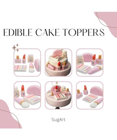 SugArt Edible Makeup Cake Toppers - Set of 6 | Perfume Lipstick Handbag & More | Handmade Cake Decorations for Birthdays & Beauty-Themed Cakes | Perfect on Fondant and Icing Cakes | Made of Sugar - Buy Online on SooperMarket.com