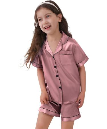 SWOMOG Kids Silk Pyjamas Set | Short Sleeve Button-Down Satin PJs | Misty Rose | Ages 4-16 - Buy Online on SooperMarket.com