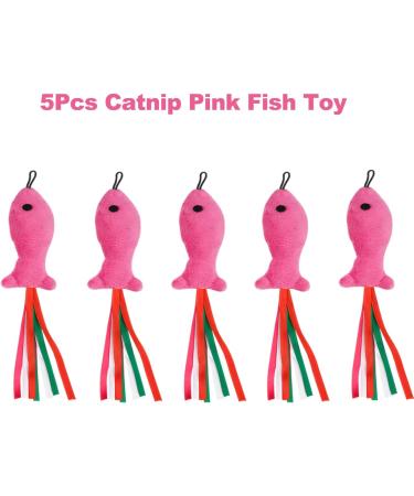 5Pcs Catnip Toy Set - Interactive Pink Fish & Feather Teaser for Kittens | Catnip Filled Plush Toys for Teething Chew Cat Wand Accessories - Buy Online on SooperMarket.com