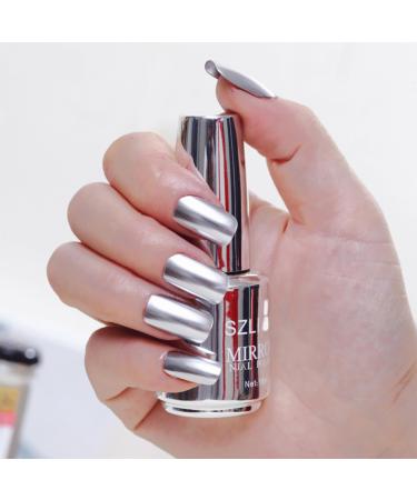 18 ml Metal Nail Polish Mirror Effect - Mirror Nail Polish Chrome Nail Polish - Mirror Effect High Gloss Gel Manicure Nail Polish - Durable Not Removable (Champagne Silver 12)