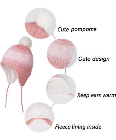 LANGZHEN Toddler Winter Hat with Earflap, Fleece Lined Beanie for Baby Boys Girls 6-12 Months - Deer-Pink - Buy Online on SooperMarket.com