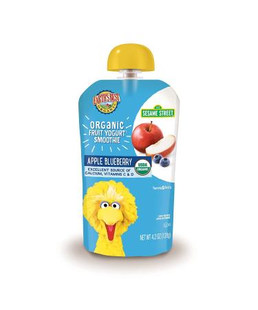 Earth's Best Organic Sesame Street Toddler Fruit Yogurt Smoothie, Apple Blueberry, 4.2 oz Pouch (Pack of 12)
