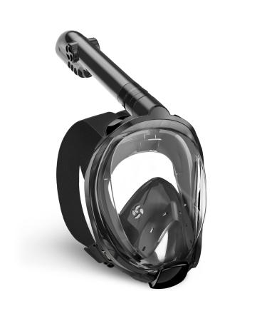 OUSPT Full Face Snorkel Mask, Snorkeling Mask with Detachable Camera Mount, Panoramic 180 Degree View Upgraded Dive Mask with Safety Breathing System, Dry Top Set Anti-Fog Anti-Leak for Adult&Kids Black Large